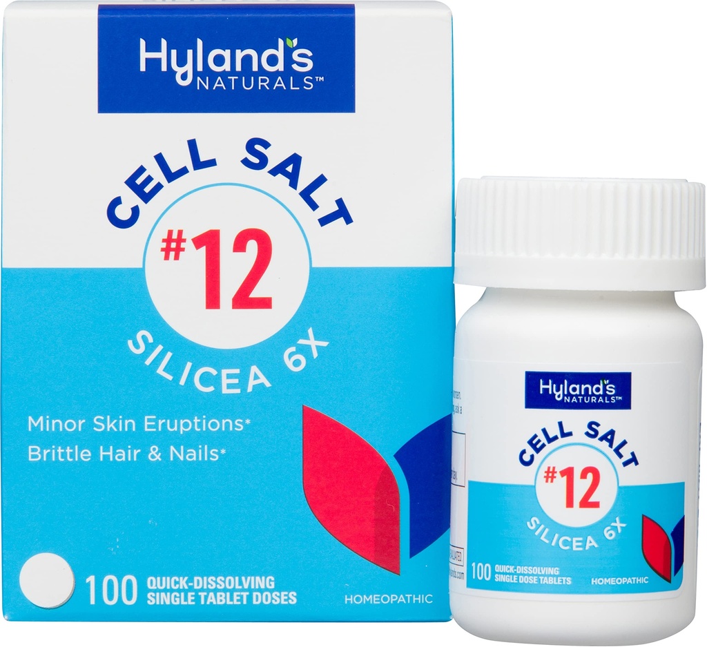 Hyland's No. 12 Cell Salt Silicea 6X Tablets, Acne e Blackhead Trattamento, Hair and Nail Growth Supplement and Rinforzante, Irritazioni della pelle, Smaltimento rapido Tablet, 100 Conte