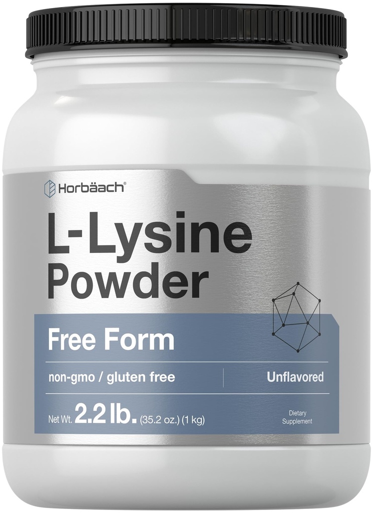 Horbäach L-Lysine Powder | 2.2 lbs | Supplemento senza aroma | Vegetariano, Non OGM, Formula senza glutine
