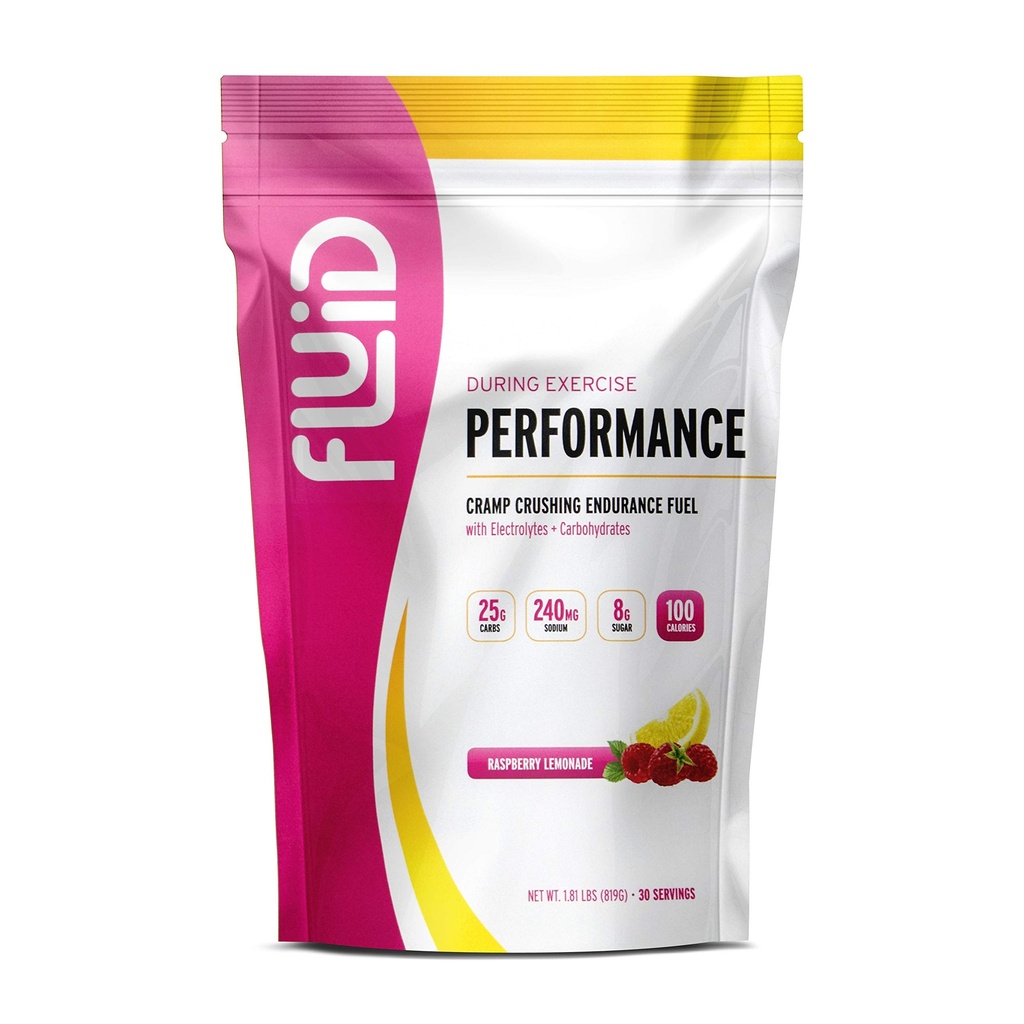 Fluid Performance - Low Sugar Endurance Fuel Sports Drink Mix with Electrolytes, Tutti gli ingredienti naturali, senza glutine per prima o durante l'esercizio (Raspberry Lemonade, 30 Serving)