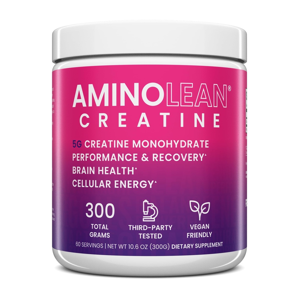 AminoLean Creatine per le donne e gli uomini, Pure Micronized Creatine Monohydrate Powder Supplement for Muscle Toning, Mood Support, Energy Boost, and Brain Health, 300g