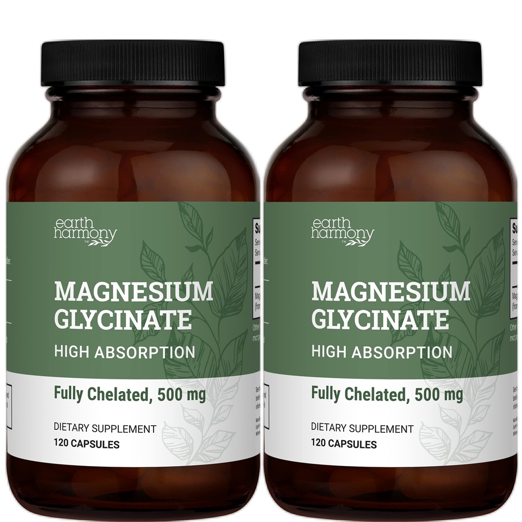Terra Harmony Chelated Magnesium Glycinate 500mg - 120 capsule (2-Pack, 1000mg Totale)