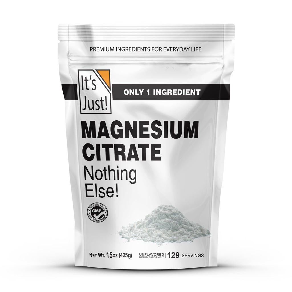 È solo - polvere di citrato di magnesio, 15oz, supplemento di magnesio non OGM, non aromatizzato (15oz / 129 Serve)