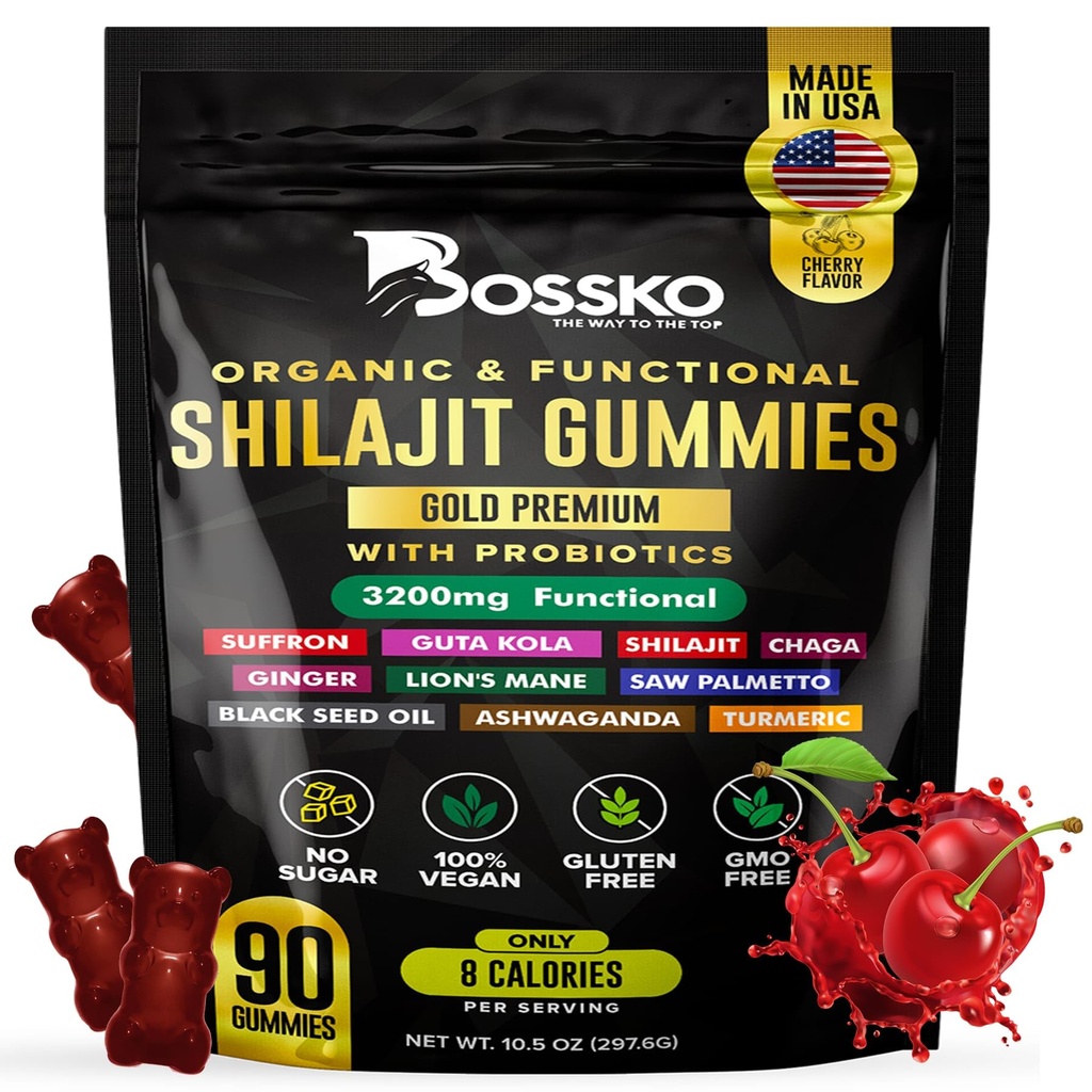 3200 MG puro Himalayan Shilajit Gummies Organico per gli uomini e le donne con Probiotici & Magnesio Ashwagnadha Chaga Turmeric Fulvic Acid 105+ Trace Minerals I Vegan Non-GMO I Lab Tested I 90 Count