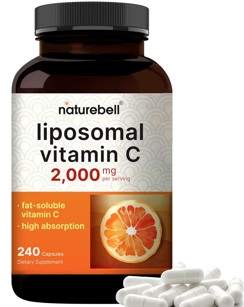 NatureBell Vitamina Liposomal C 2000mg Per Serving, 240 capsule | Vitamine grassi-soluble ad alto assorbimento – Supplemento Max Strength Antioxidant* – Non OGM, Gluten Free
