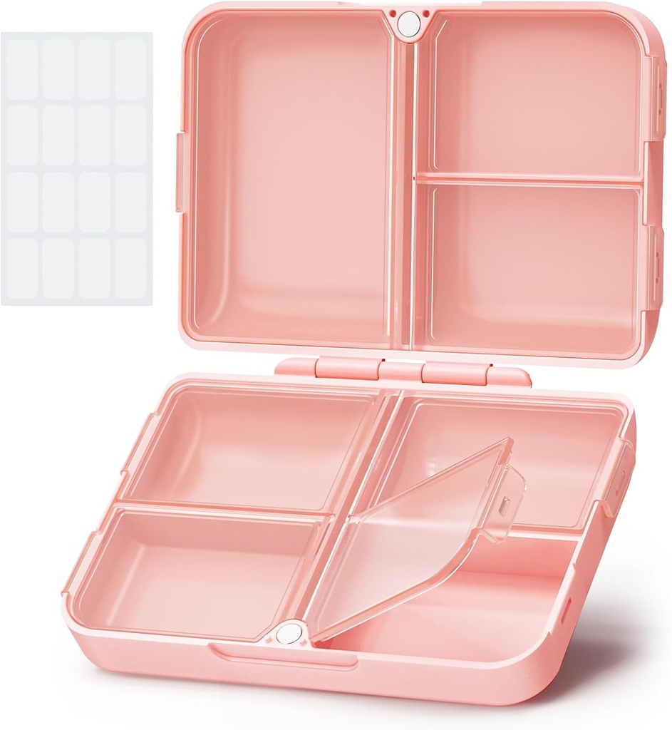 AUVON Daily Pill Organizer si adatta con il tuo borsa o tasca, compatto Travel Pill Box Case con Slim Folding Design e cerniere a lunga durata per mantenere la vitamina, olio di pesce, supplemento o gioielli (Pink)