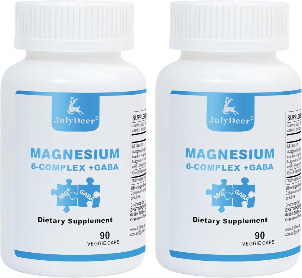 2 Bottiglie Sixfold Magnesium Complex | 350mg di Magnesio Glycinate, Malate, Citrato, Taurina, Ossido, L-threonate per muscoli,Nerves,& Energy, GABA Sleep Support | Alta assorbimento | Vegan | 90 capsule