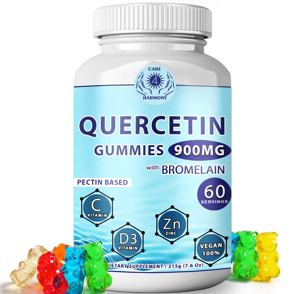 Quercetin Gummies - Quercetin con Bromelain Vitamina C + Zinc Vitamina D3 – Chewable Quercetin 900mg Integratori - Quercetin per bambini e adulti (1)