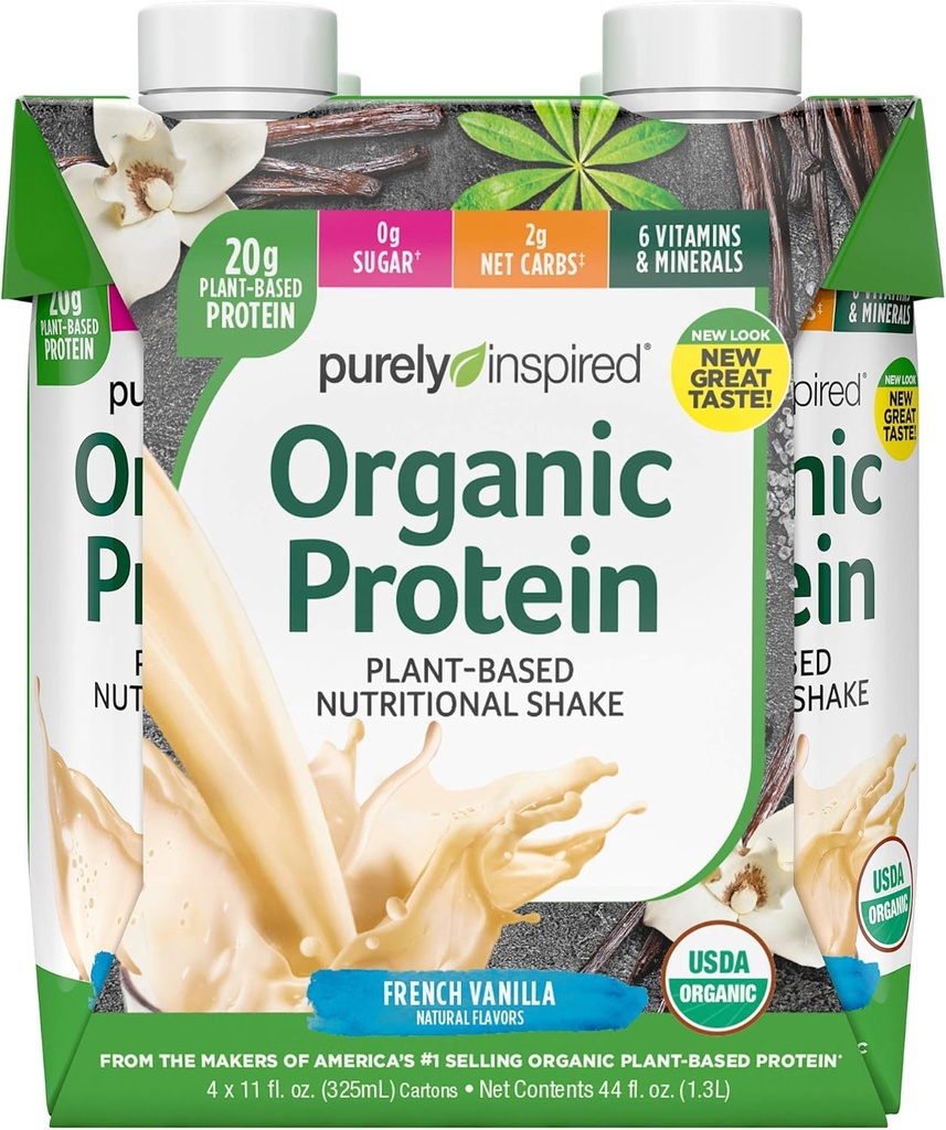 Protein Shake Ready to Drink | Purely Inspired Organic Protein Shake | 20g of Plant Based Protein | Organic Protein Drink | Sports Nutrition RTD | French Vanilla, 11 fl. oz (Pack of 4)