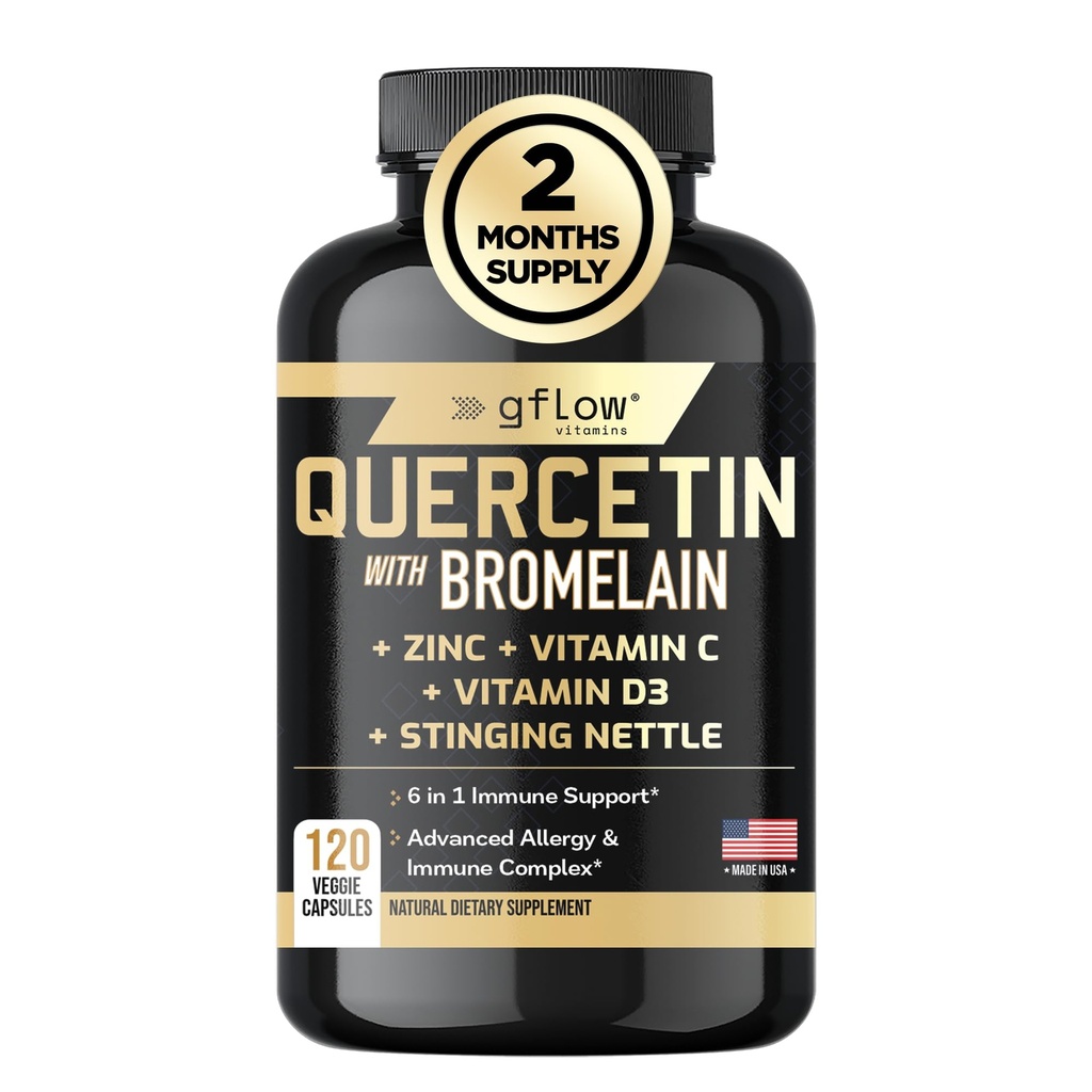 Quercetina con Bromelain, Sting Nettle Supplement, Zinc Vitamin C Vitamina D | Non OGM, Gluten-Free | Made in USA | 2 mesi di alimentazione