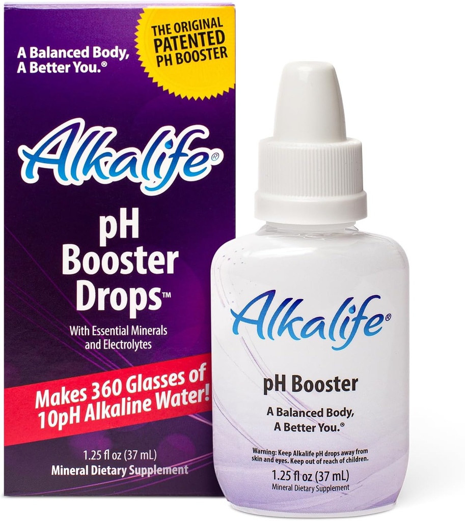 Alkalife pH Booster Drops | Il primo Booster brevettato dell'acqua alcalina a Neutralize Acid & Balance pH per il supporto immunitario, Peak Performance, Detox, Total Wellness – 1.25oz