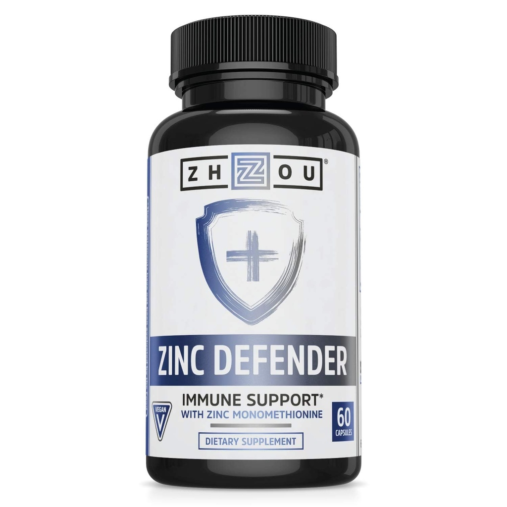 Zhou Zinc Defender - Integratori di zinco per gli uomini e le donne, 30 mg per servire per la salute immunitaria e il supporto minerale, Formula vegana pura - 60 capsule