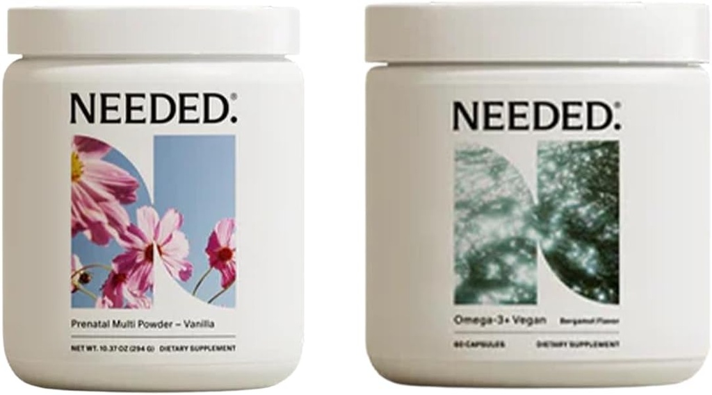 Ne ho bisogno. Vanilla Prenatal Multivitamin Powder & Vegan Omega-3 DHA+EPA Bundle | Nutrizione completa per la gravidanza e il postpartum