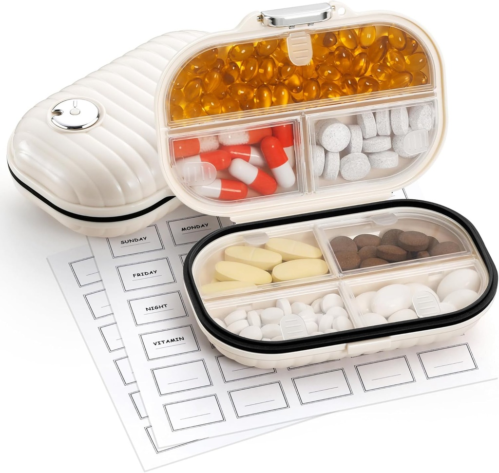 Zannaki Pill Case Portable Small Weekly viaggio Pill Organizer, Cute Moisture Proof Pill Box Holder per Pocket Purse Bag, Daily Mini Pocket Pharmacy Medicine Container per vitamina, Fish Oil, Supplemento