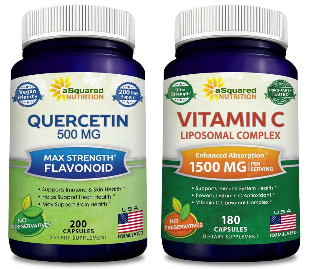 aSquared Nutrition Bundle per Quercetin 500mg & Vitamin C Liposomal Complex 1500mg - Supporto immunitario