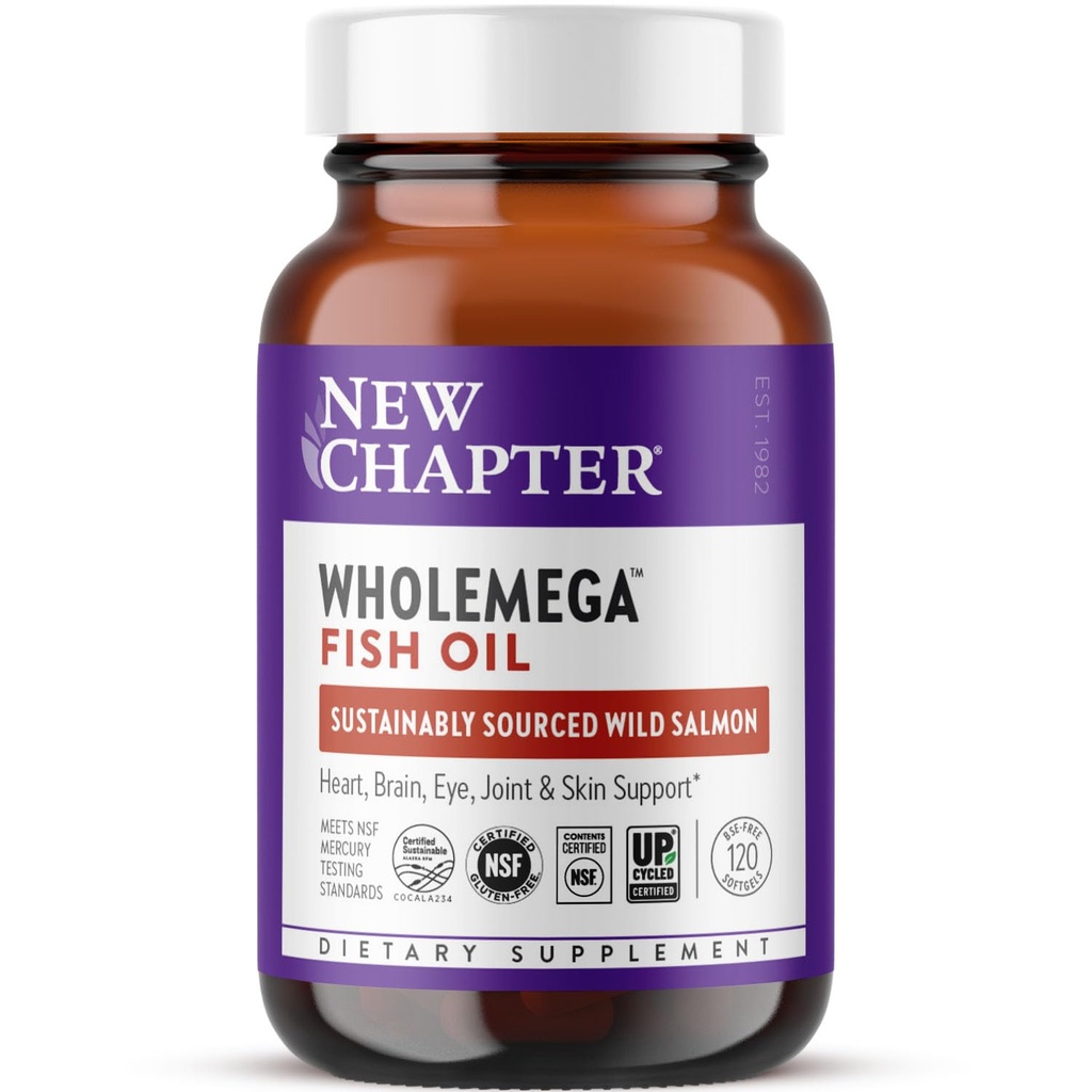 Nuovo Capitolo Wholemega Fish Oil Supplement - 2000mg per Serving, Clinically Proven Wild Alaskan Salmon Oil con Omega-3 + Vitamina D3 + Astaxantina, 120 Softgels