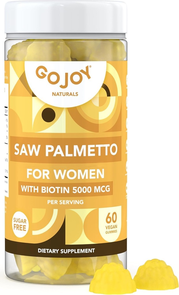 Saw Palmetto Gummies - 500mg Saw Palmetto per le donne con 5000mcg Biotin & 10mg Zinc - Non OGM, Zucchero, Gluten & Soy-Free, Vegan - 3rd-Party Lab Tested, 30-Day Supply, 60 Chewable Gummies