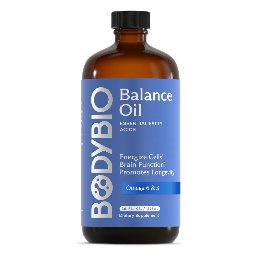 BodyBio Balance Oil - Vegan Omega 3 6 Supplemento – Olio di semi di Safflower e lino freddo – Supporta la funzione del cervello, la pelle sana, e Mood