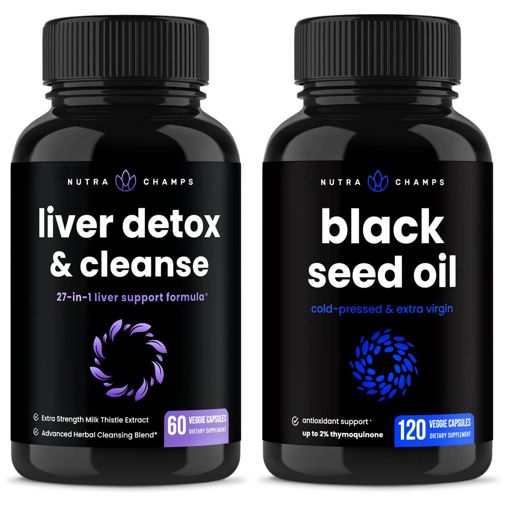 NutraChamps Liver Cleanse Detox e Black Seed olio capsule Bundle