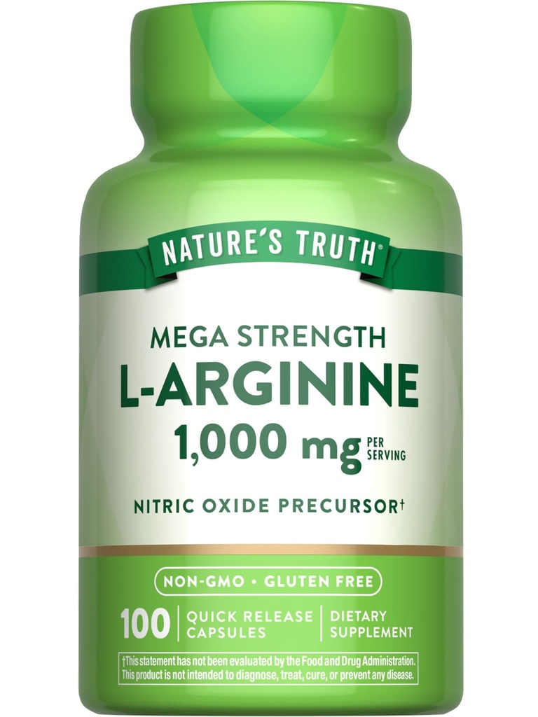 La verità della natura L-Arginina 1000mg | 100 capsule | Mega Strength | Non-GMO & Gluten Supplemento gratuito