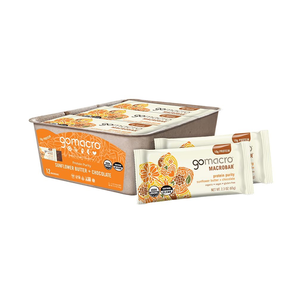 GoMacro MacroBar Organic Vegan Protein Bars - Burro di girasole + Cioccolato (2.3 Barre di oncia, 12 Conte
