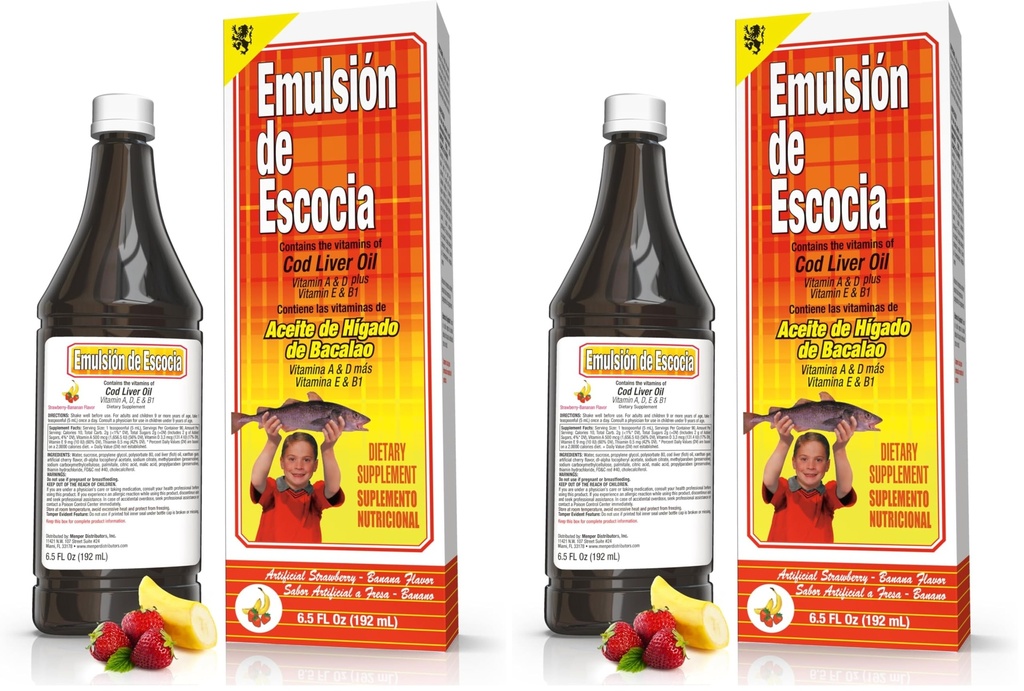 EMULSION DE ESCOCIA Strawberry/Banana 6.5 Oz. Cod olio di fegato (Pack of 2)