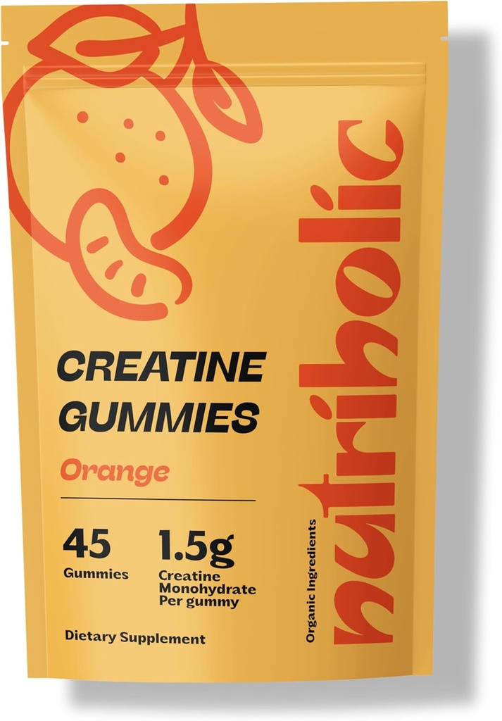 Creatina Monoidrato Gummies per Uomini e Donne - Facile da Digerire, Vegan, Senza Glutine, Non OGM, 1.5g di Creatina per Gomma - 45ct (45 Conte, Arancione)