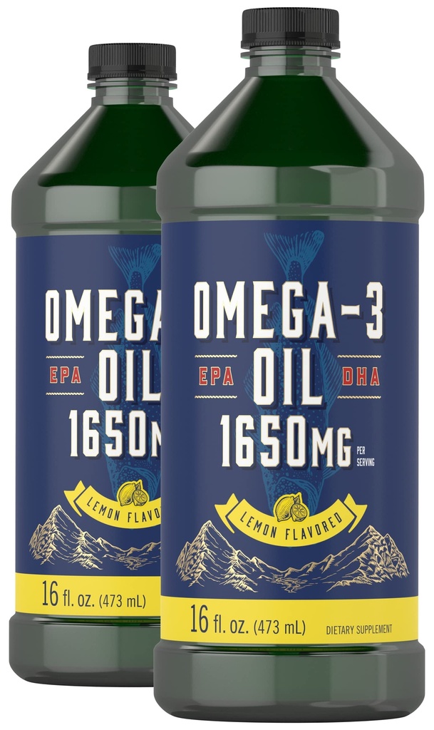 Carlyle Omega 3 Fish Oil Liquid | 1650mg | 32 fl oz (2 x 16oz Bottiglie) | Limone Flavor | Non-OGM & Gluten Supplemento gratuito