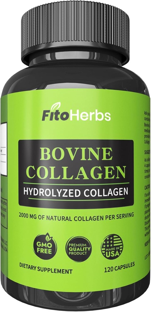 Vegan Bovine Collagen Capsule - Integratori Potenti per Uomini e Donne - Integratore di collagene bovino idrolizzato Peptidi Supplemento per Joint, Nerve & Bone Support - Grass Fed, Non-GMO - 120 Capsule