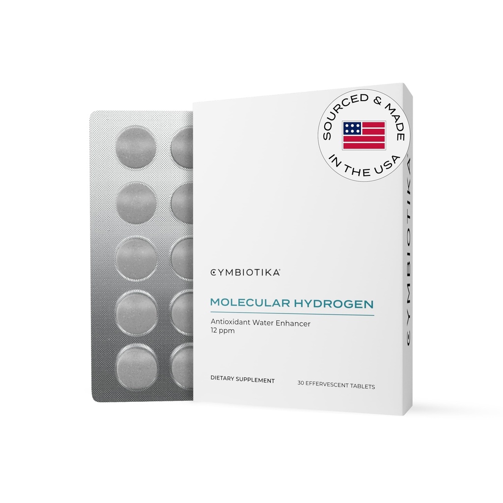 CYMBIOTIKA H2 Compresse di acqua di idrogeno molecolare con Magnesio, Boost di energia, senza glutine, Keto Antiossidante Bevande, Supplementi di dissoluzione veloce, aiuta a combattere l'infiammazione e lo stress 30 compresse, 12 ppm