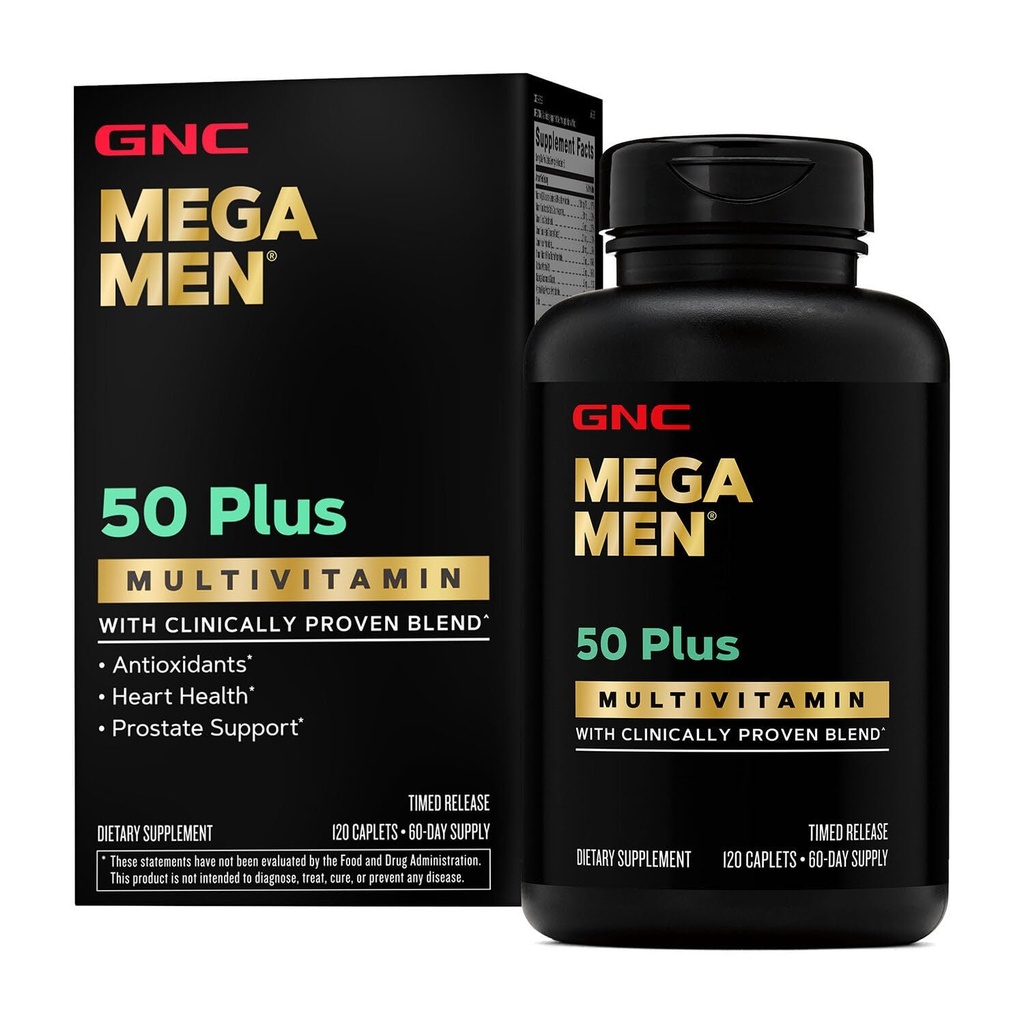 GNC Mega Men 50 Plus Multivitamin | Antiossidanti | Salute del cuore | Sostegno alla prostata e circolatorio | 120 Contenti