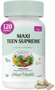 Vitamine adolescenti per ragazze 12-17 - Teen Multivitamin D3, ferro, calcio, biotina, zinco, enzimi digestivi – Ragazza adolescente Multi vitamine per la pelle sana, Immune & Mood Support – 120 conte