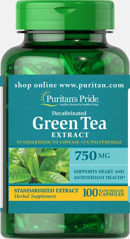 Estratto verde standardizzato del tè verde Decaffeinato Pride di Puritan 750 mg-100 capsule