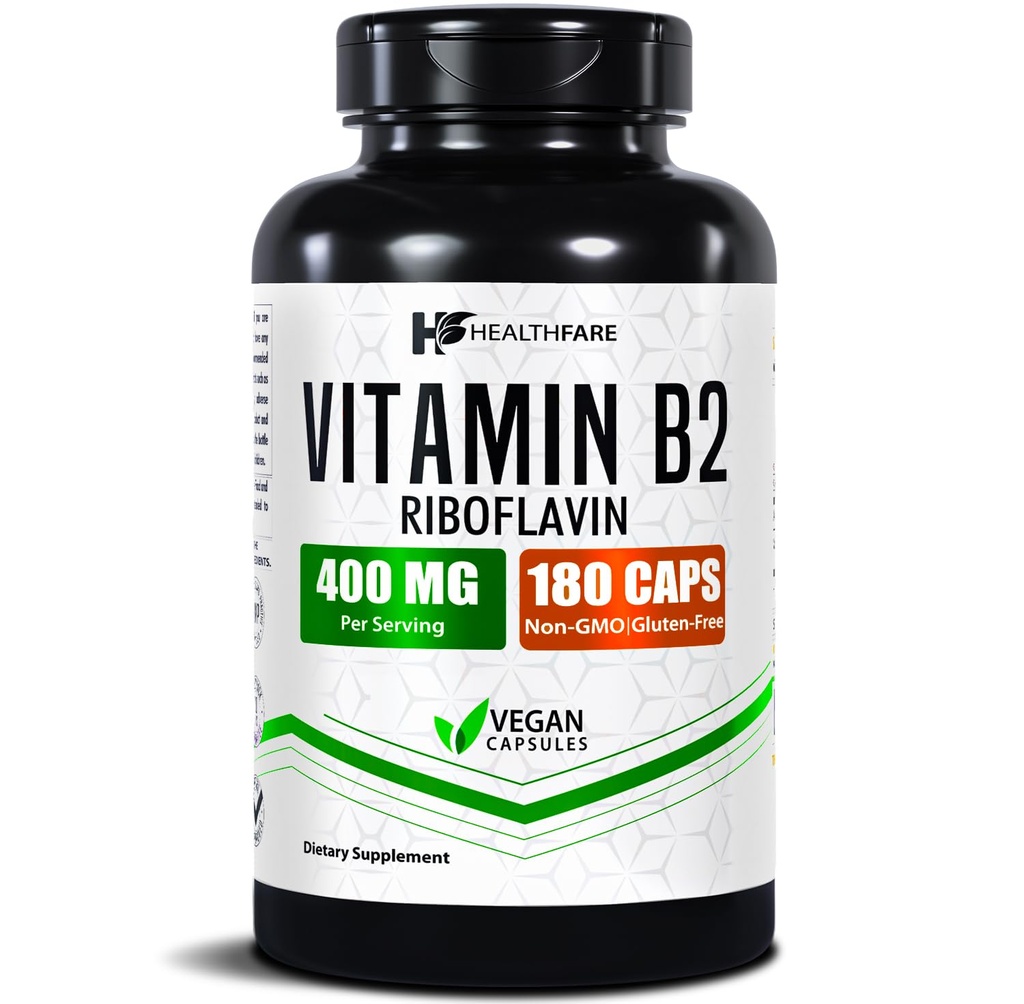 Vitamina B2 Riboflavin 400mg | 180 capsule di veg | Supplemento | Gluten-Free | Non OGM