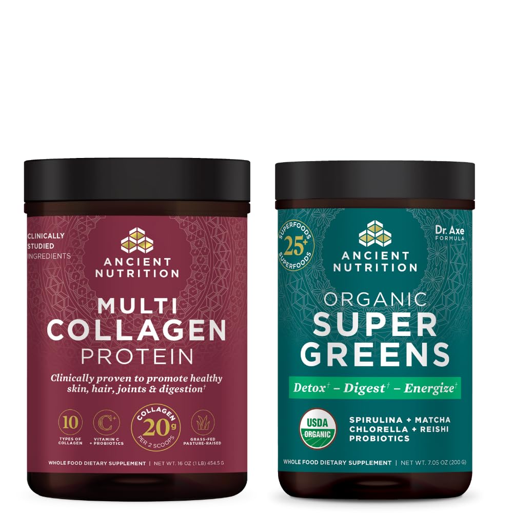 Antica Nutrition SuperGreens Organic Polvere, 25 Serve + Multi Collagen Protein Polvere, non aromatizzata, 45 Serve