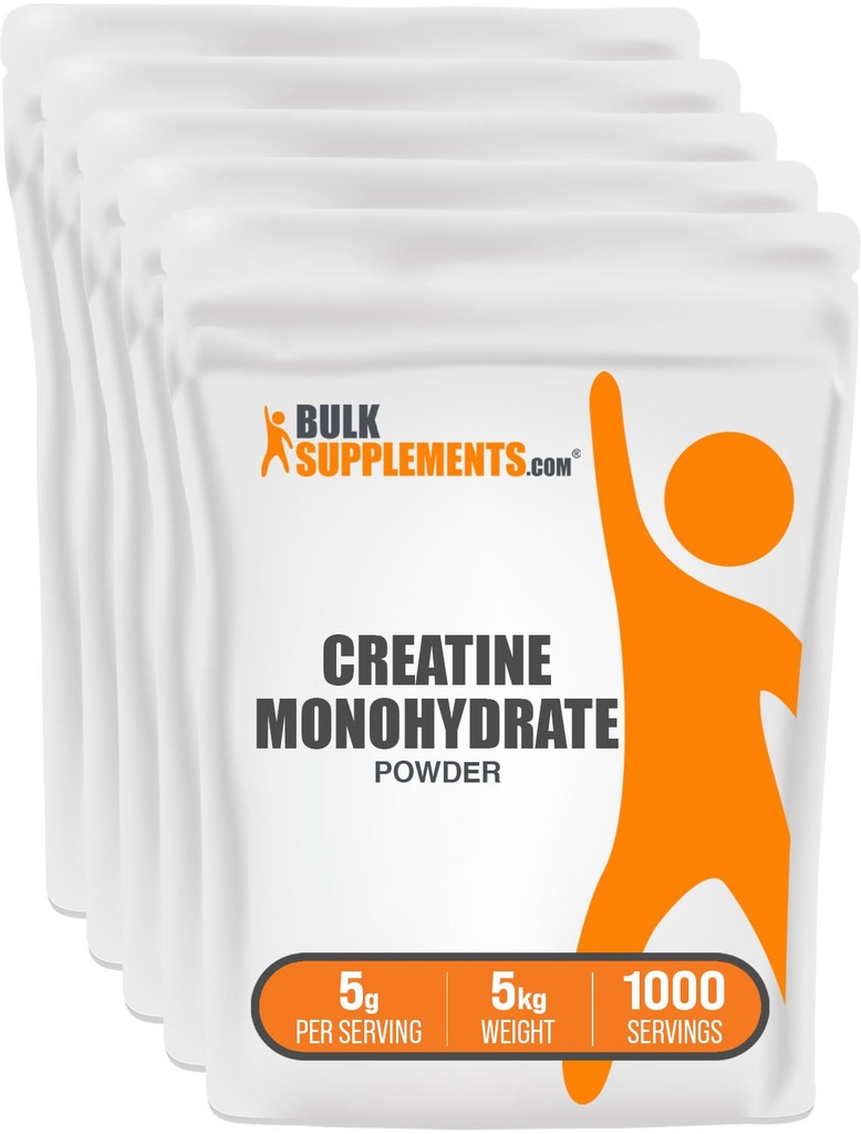 BulkSupplements.com Polvere di monoidrato di creatina - Supplemento di creatina, creatina micronizzata, polvere di creatina - senza glutine e senza glutine, 5g (5000mg) per setter, 5kg (11 lbs) (Pack of 5)