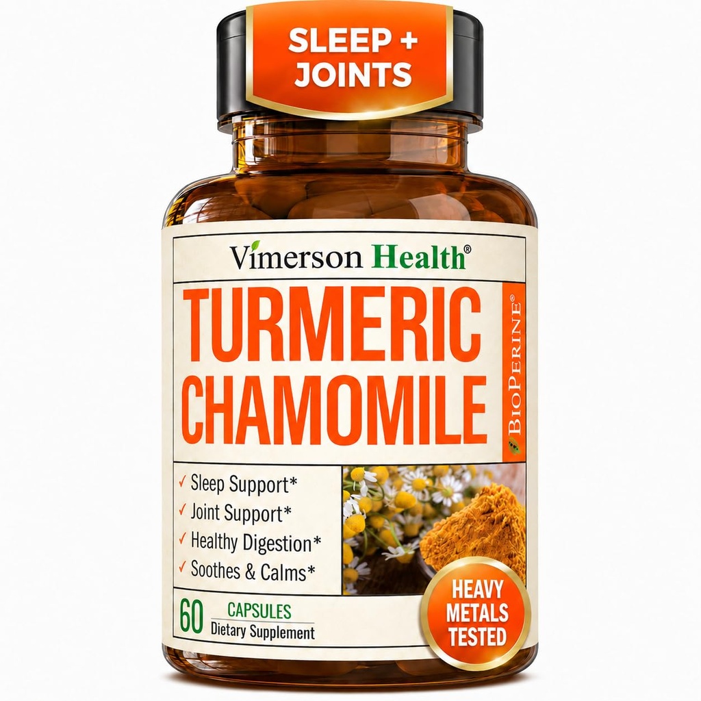 Supplemento currico & camomilla Capsule per il sonno - Integratore di sonno currico biologico con Estratto di fiori di camomilla (Manzanilla) - Supporto per rilassamento e stress - Joint & Digestive Health. 60 Capsule