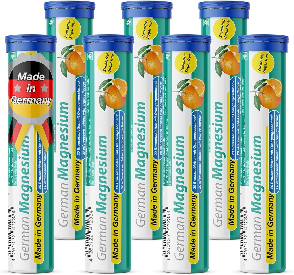 Tedesco Magnesio Ossido Supplemento | Compresse Effervescenti | Arancione Flavor – 200 mg Magnesio per Serving | Sugar Free, Vegan – T&D Pharma – Made in Germany