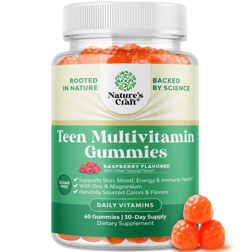 Teen Multivitamin Gummies 12-17 - Teen Boys & Girls Gummy Vitamins for Better Skin, Immune Strength, Mood & Energy Support - Teenage Girl & Boy Integratori con Zn, Mg, Vitamina A, C, D & E - 60 Ct
