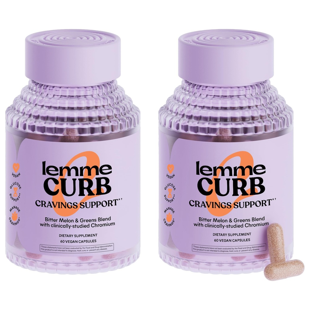 Lemme Curb - Cravings, Migliorare il Metabolismo Carb, Supporto per la gestione del peso, Cromo clinicamente studiato Picolinato, Melone Bitter, Ceylon Cinnamon & Greens Superfood - 60 Conteggio (Pack of 2)