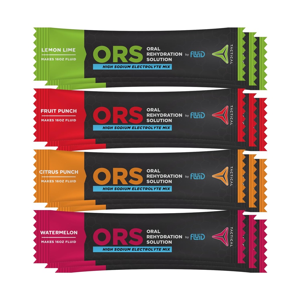 Fluid Tactical - ORS (Oral Rehydration Solution), Recupera più veloce, Estrema disidratazione Elettroliti, 12pack (4 Flavor Variety Pack)
