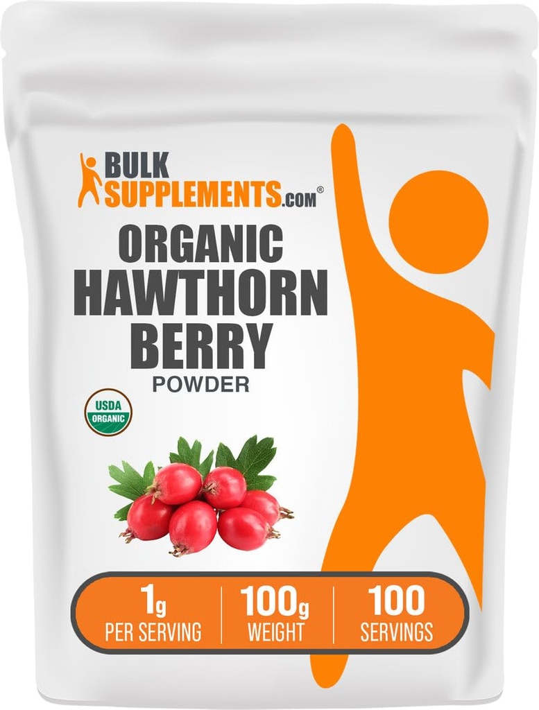 BulkSupplements.com Polvere di bacche di biancospino organico - Supplemento di erbe, Hawthorn Berry Organic - Vegan & Gluten Free, 1g per porzione, 100g (3,5 oz) (Pack of 1)