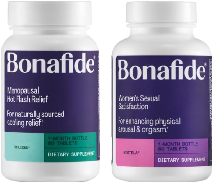 Bonafide Relizen + Ristela – Rilievo privo di ormoni dai flash caldi e dalle maglie notturne durante la menopausa* + Supporto senza ormoni per la soddisfazione sessuale delle donne – 1 mese di fornitura