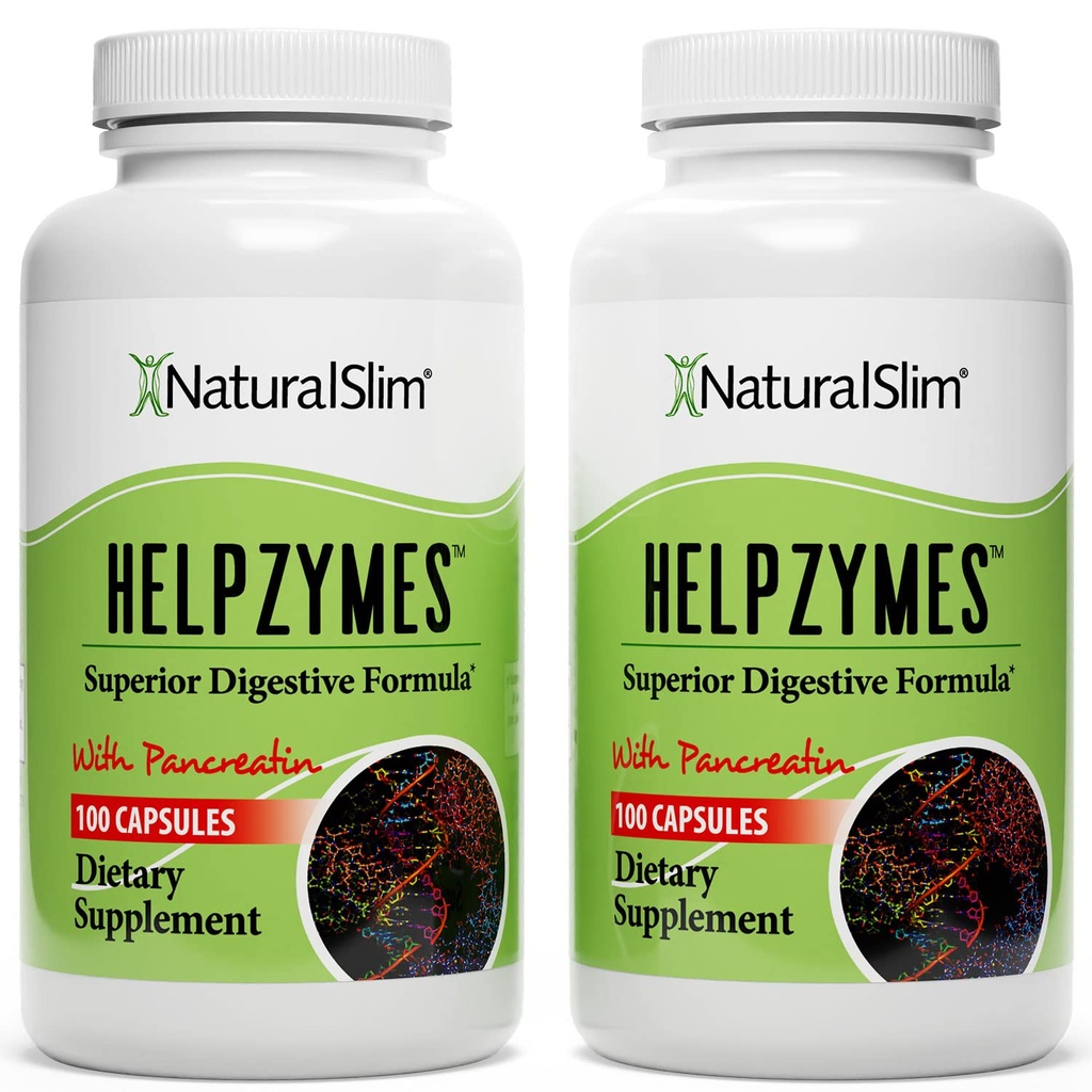 NaturalSlim Helpzymes, Complesso Enzime per Adulti con Bromelain, Ox Bile, Pancreatin & Betaine HCL,100 Capsule, 2 Pack