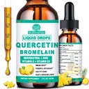 Quercetina con Bromelain Liquid Drops, 4X più forte di capsule e pillole, 7-in-1 Organic Zinc Quercetin 1000mg con Bromelain 500mg Vitamina C D3 Supporto immunitario per la salute respiratoria e antiossidante