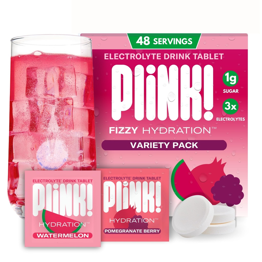 Plink! Compresse per l'idratazione quotidiana - 48ct Compresse elettrolitiche + Sodio, Potassio, Magnesio, Bassa Calore, Basso-Agar Keto Electrolytes Polvere Idratazione Packets Acqua Aromaing