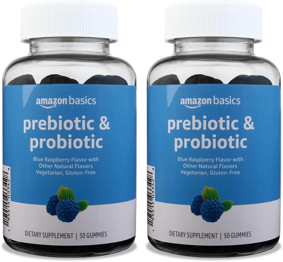 Prebiotici & Probiotici Gummies, 2 miliardi di CFU, Blue Raspberry, 50 Conte (2 per porzione) (Precedentemente Solimo) (Pacchetto di 2)
