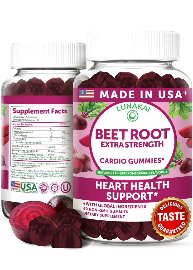 Gummie di radice di barbabietola con miscela antiossidante - Deliziose Chews barbabietole non OGM, 60ct