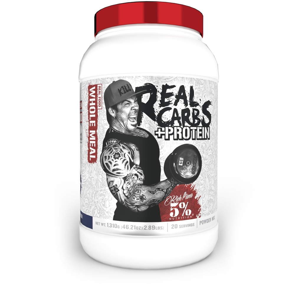 5% Nutrition Rich Piana Real Carbs + Protein | Clean Mass Gainer Protein Powder | Carboidrate Food Real Fuel for Pre Workout/Post-Workout Recovery Meal | 2.89 lb, 20 Srvgs (Blueberry Cobbler)