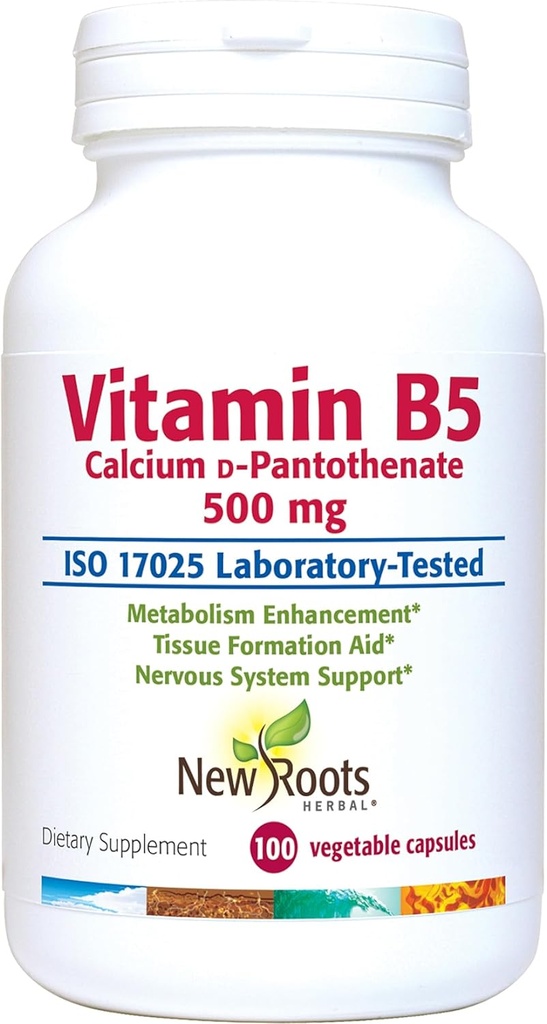 NUOVO ROOTS HERBAL Vitamina B5 (500mg) con Calcium | Vitamina B5 Integratore di acido pantotenico (100 capsule)