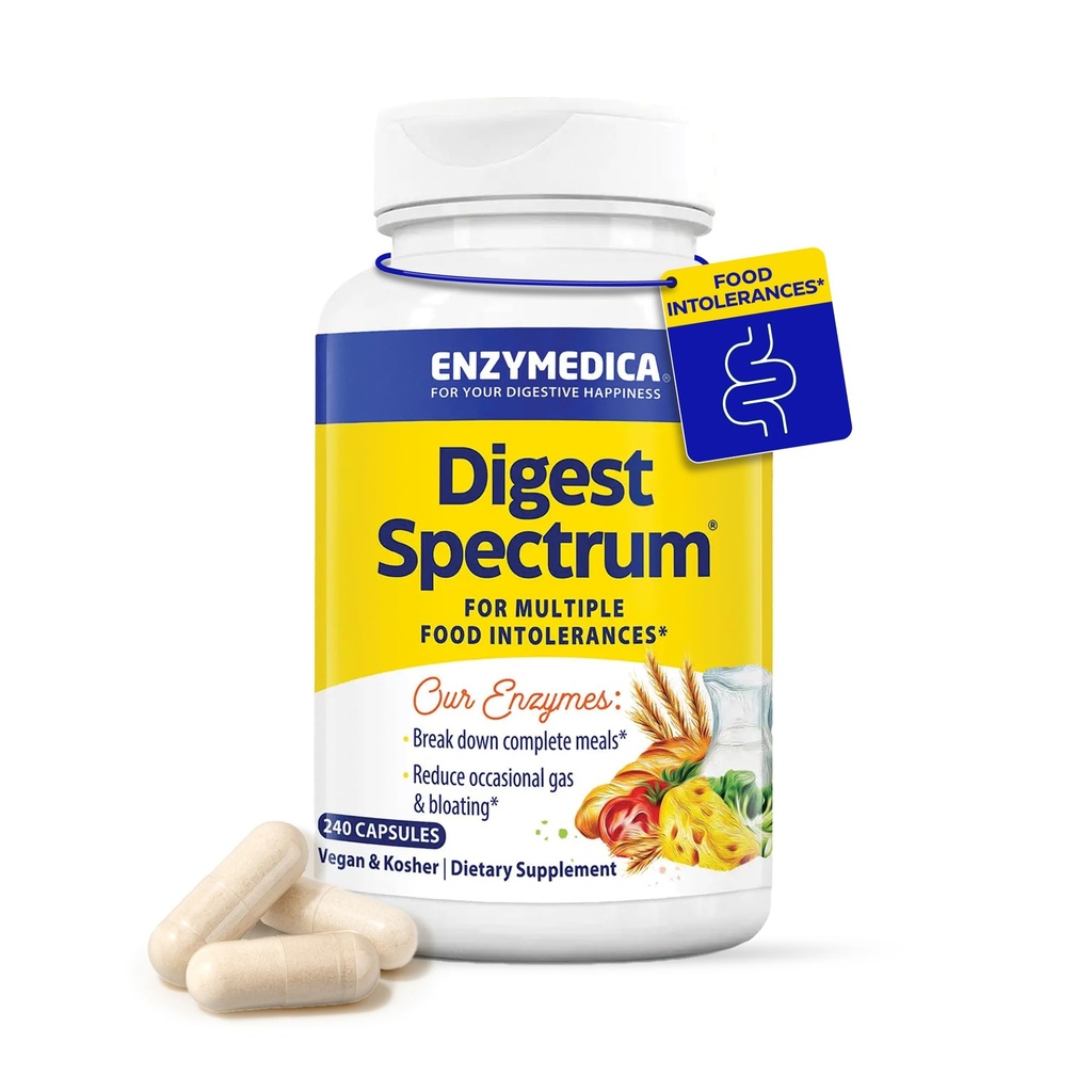 Enzymedica Digest Spectrum, Enzimi Digestivi Avanzati per Donne e Uomini, Supporta Digestione e Intolleranze Alimentari Multiple, Formula di Attivo Veloce per Rilievo Gas e Bloating, 240 Capsule